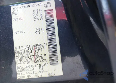 2015 Nissan Altima 2.5 S из США, поврежденный, VIN 1N4AL3AP7FN328364